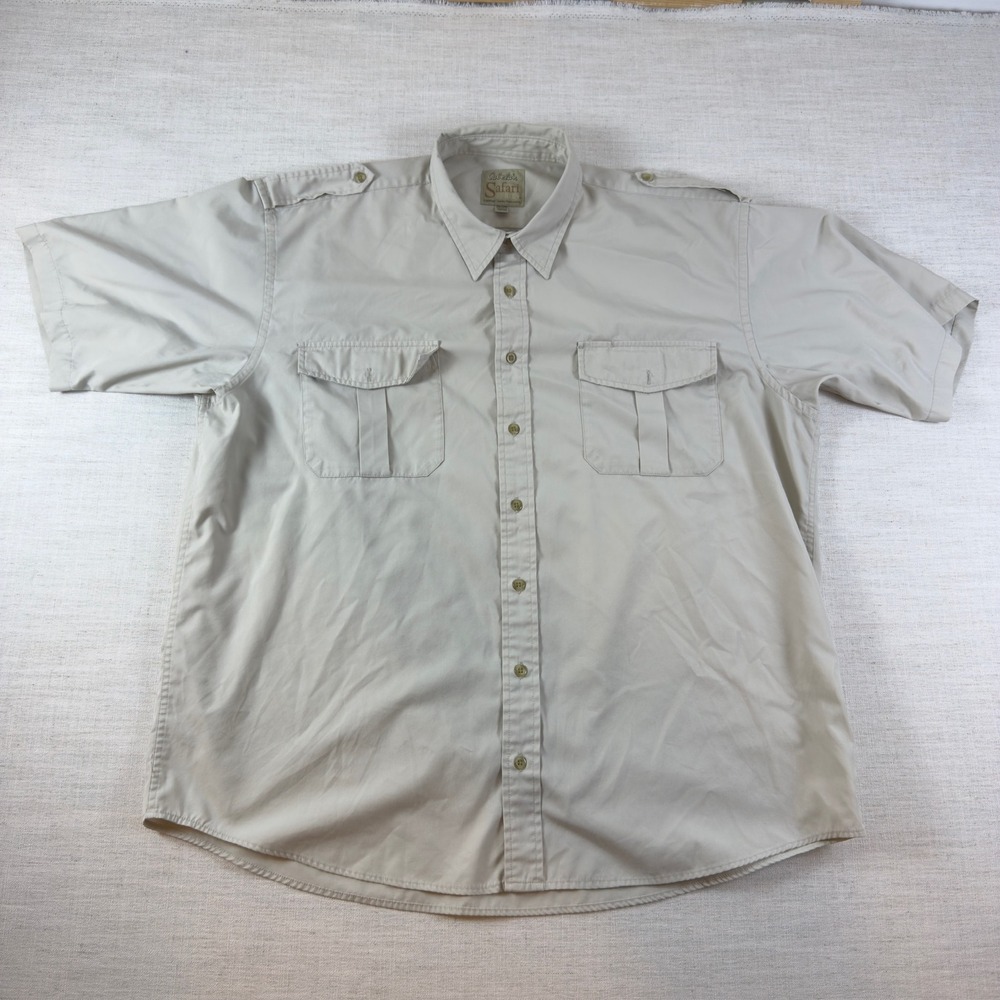 Cabelas Safari Series Mens 2XL Tall Khaki Short Sleeve Button Down Shirt Tan